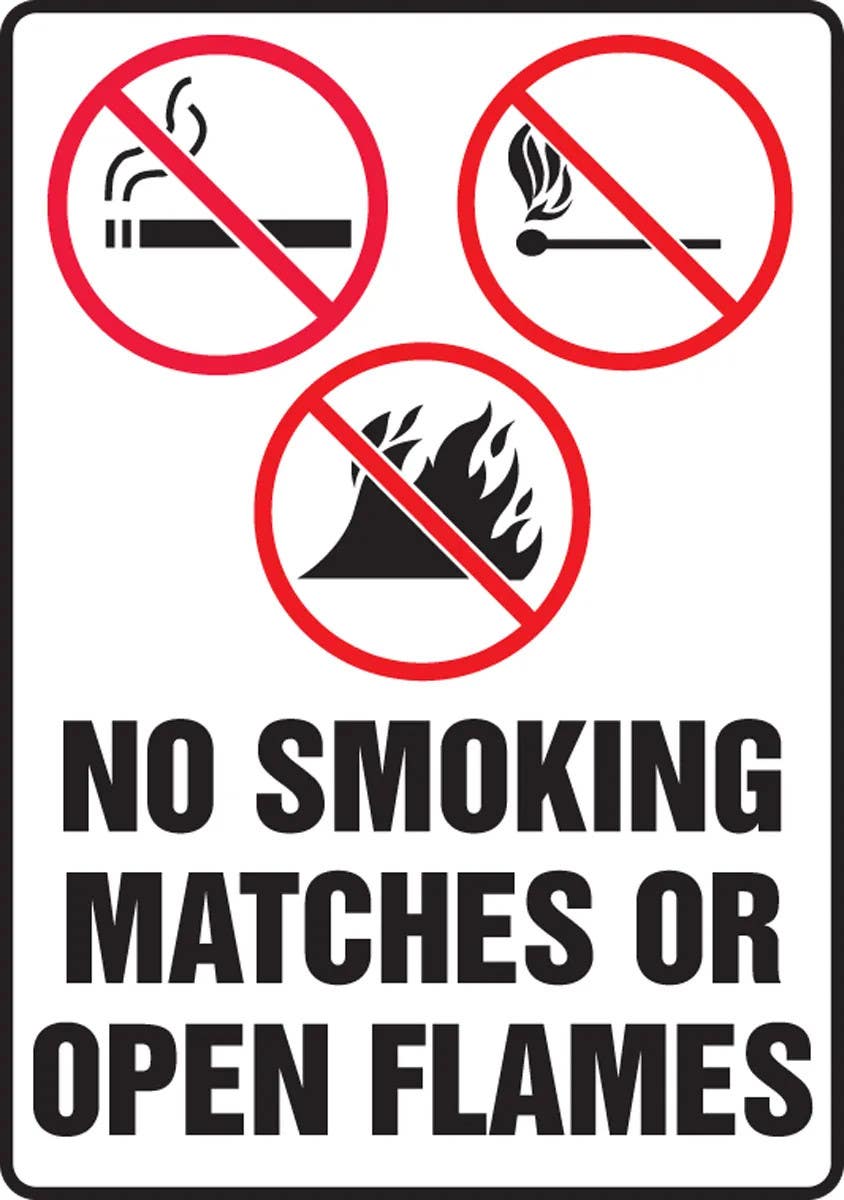 AccuformNMC MSMK510 Smoking Control Sign, No Smoking Matches Or Open Flames, 10" H x 7" W