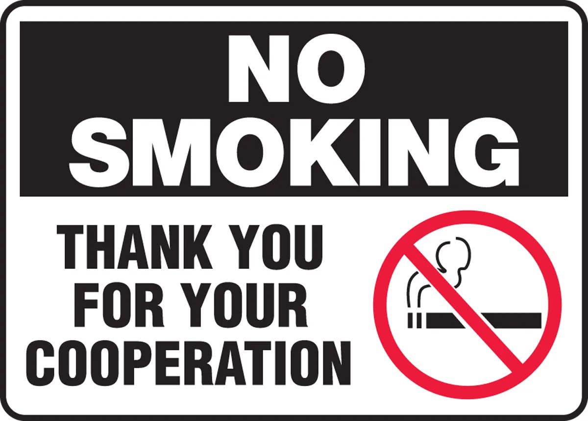 AccuformNMC MSMK549 Smoking Control Sign, No Smoking, Thank You For Your Cooperation, 10" H x 14" W