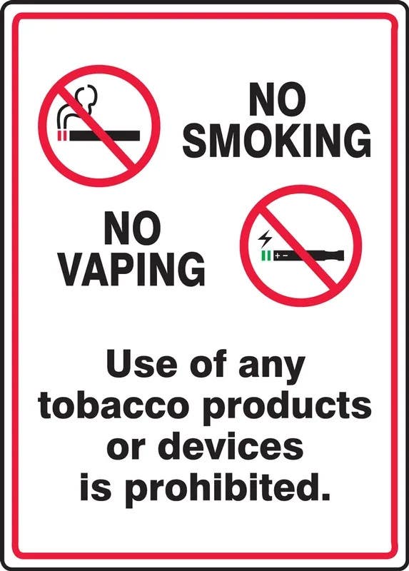 AccuformNMC MSMK550 No Smoking Sign, No Smoking, No Vaping, Use Of Any Tobacco Products Or Devices..., 14" H x 10" W