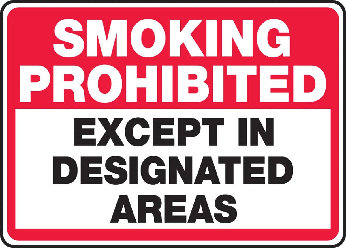 AccuformNMC MSMK551 Smoking Control Sign, Smoking Prohibited, Except In Designated Areas, 10" H x 14" W