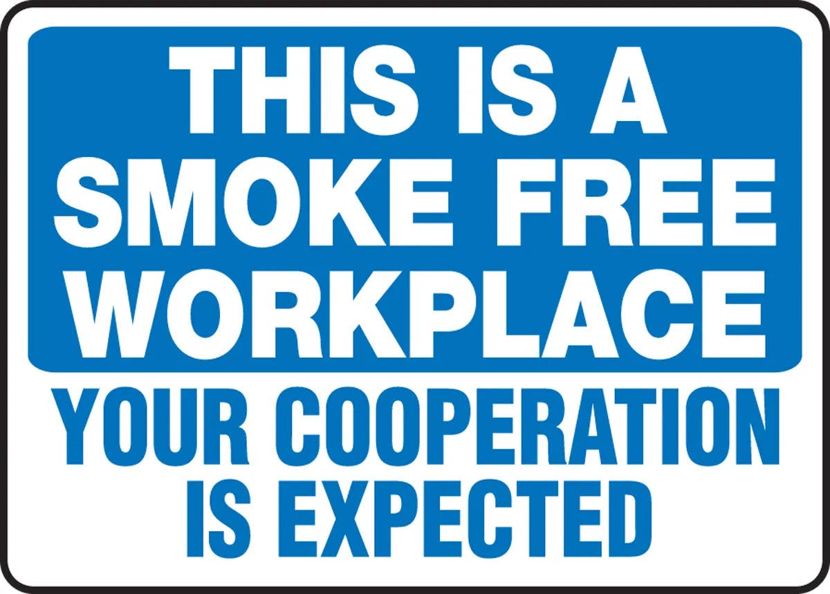 AccuformNMC MSMK559 Smoking Control Sign, This Is A Smoke Free Workplace, Your Cooperation Is Expected, 10" H x 14" W