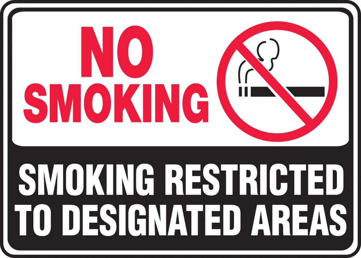 AccuformNMC MSMK573 Smoking Control Sign, Non-Smoking, Smoking Restricted To Designated Areas, 10" H x 14" W