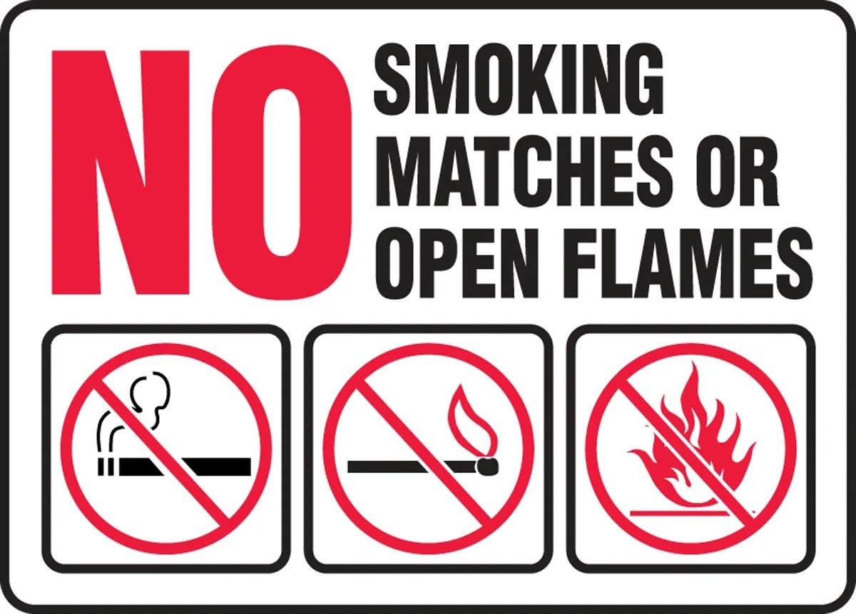 AccuformNMC MSMK581 Smoking Control Sign, Non Smoking Matches Or Open Flames, 10" H x 14" W