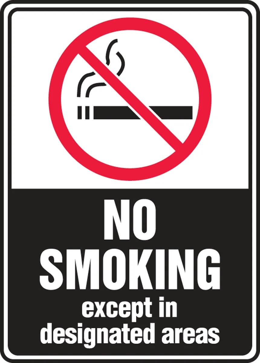 AccuformNMC MSMK59 Safety Sign, No Smoking, Except In Designated Areas