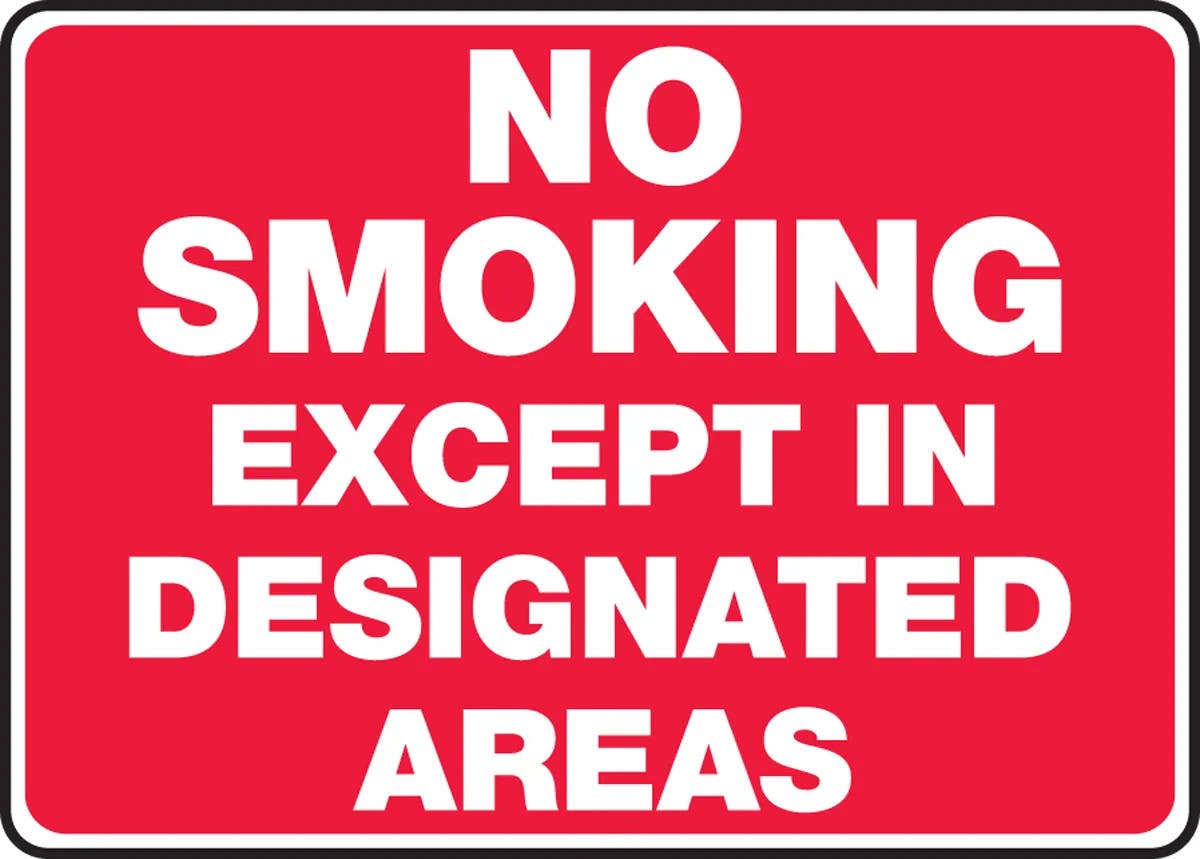 AccuformNMC MSMK598 Smoking Control Sign, No Smoking Except In Designated Areas, 10" H x 14" W