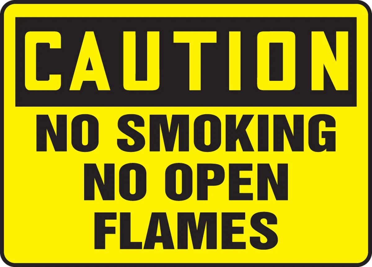 AccuformNMC MSMK626 OSHA Caution Safety Sign, No Smoking No Open Flames, 10" H x 14" W
