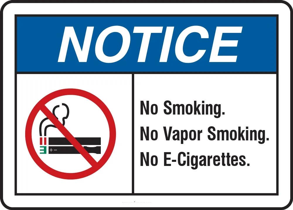 AccuformNMC MSMK813 ANSI Notice No Smoking Sign, No Smoking, No Vapor Smoking, No E-Cigarettes, 10" H x 14" W