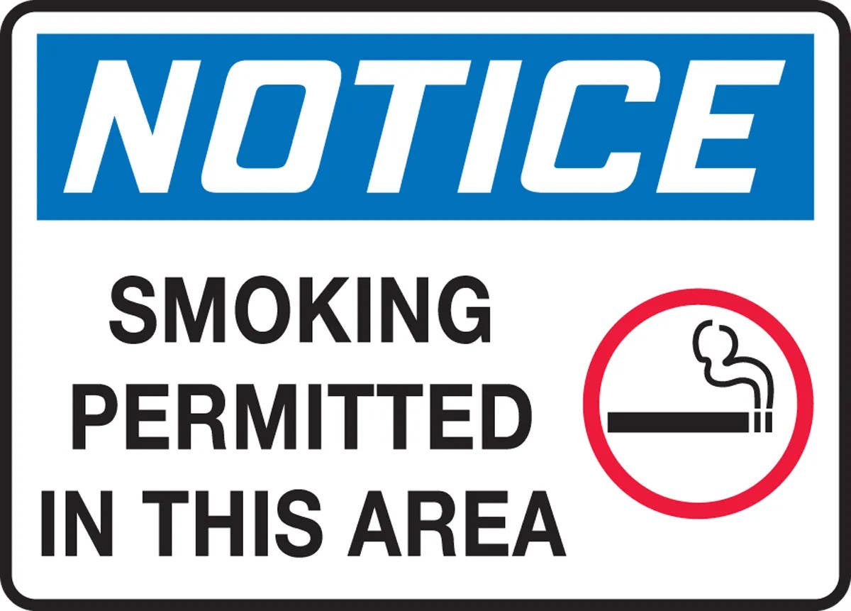 AccuformNMC MSMK814 OSHA Notice Safety Sign, Smoking Permitted In This Area, 10" H x 14" W