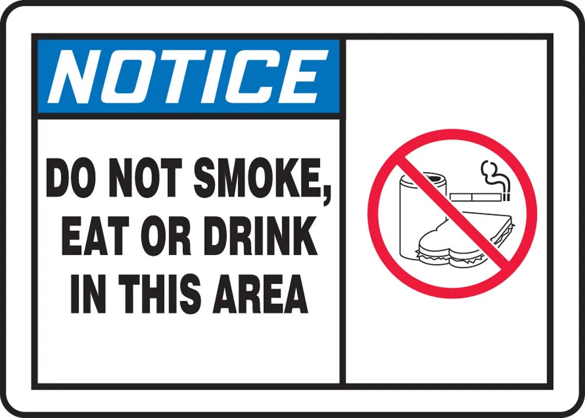 AccuformNMC MSMK82 ANSI Notice Safety Sign, Do Not Smoke Eat Or Drink In This Area (Graphic)