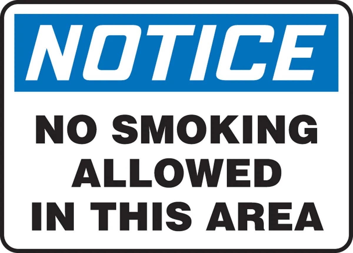 AccuformNMC MSMK835 ANSI Notice Safety Sign, No Smoking Allowed In This Area, 10" H x 14" W