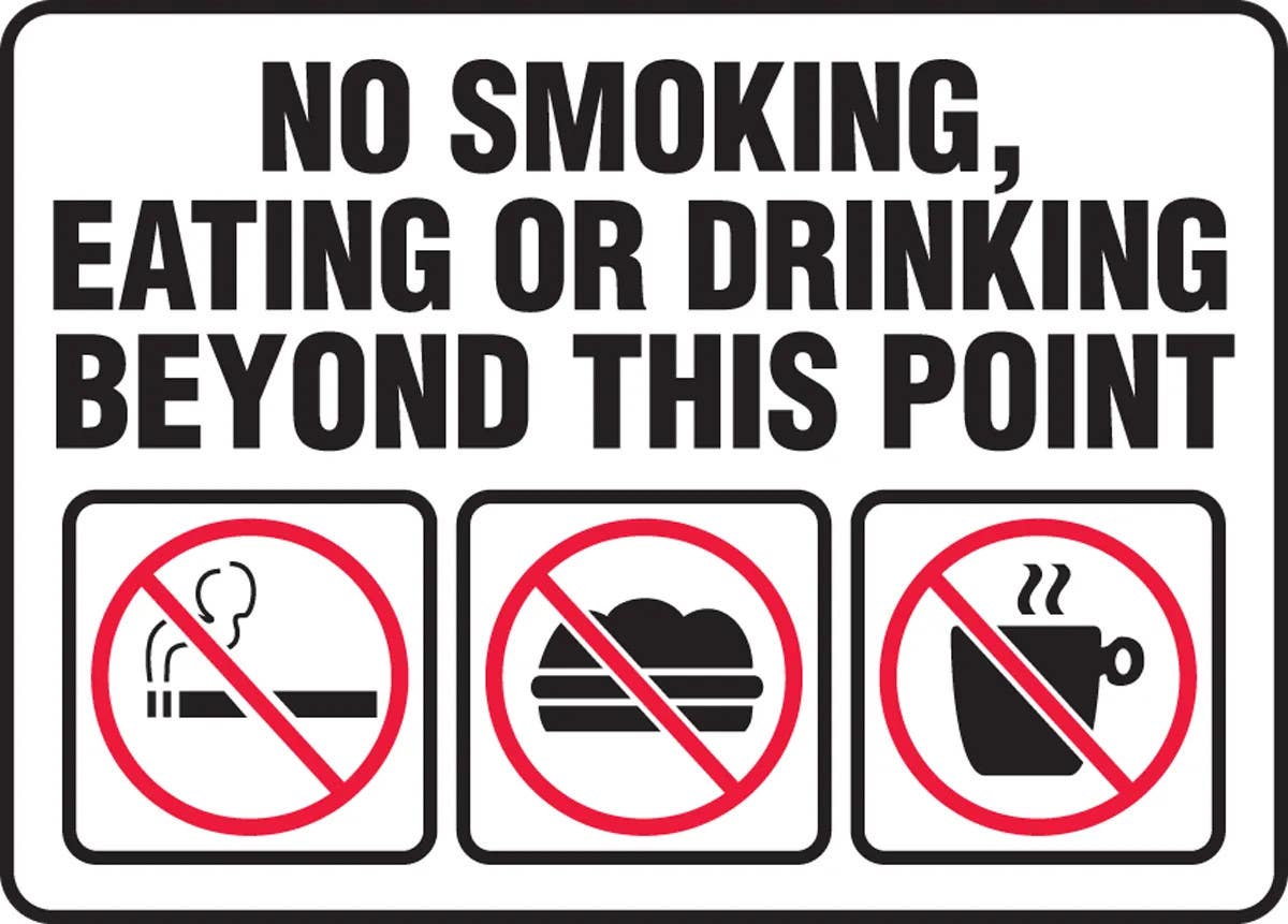 AccuformNMC MSMK908 Safety Sign, No Smoking, Eating Or Drinking Beyond This Point, 10" H x 14" W