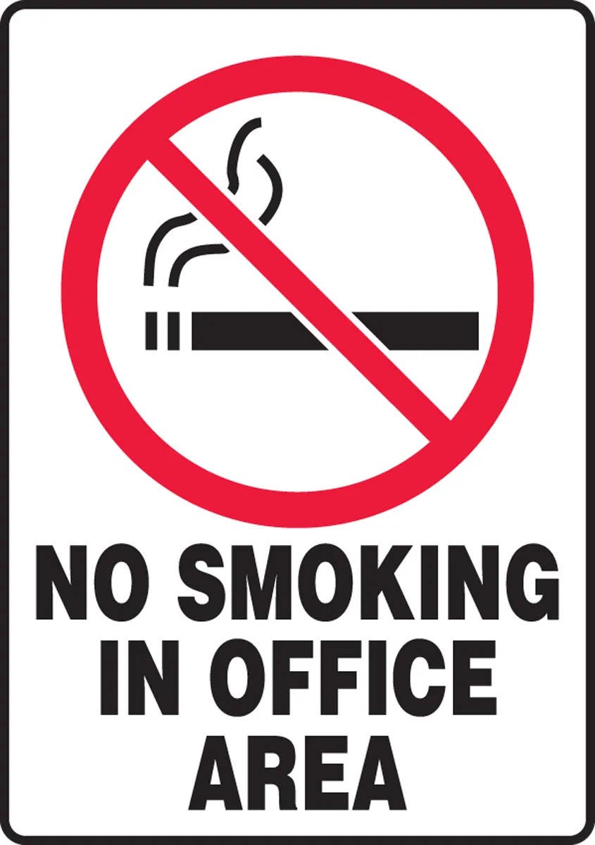 AccuformNMC MSMK923 Smoking Control Sign, No Smoking In Office Area, 10" H x 7" W