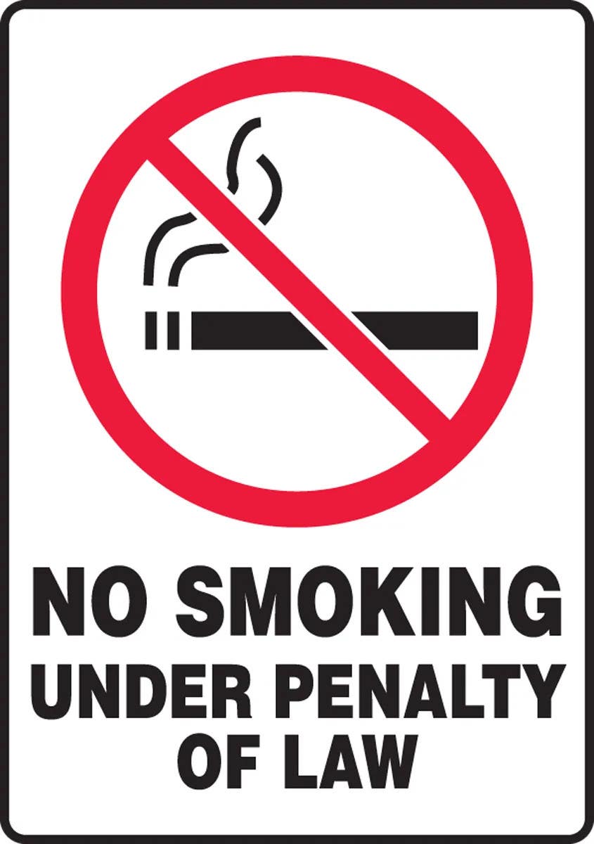 AccuformNMC MSMK927 Smoking Control Sign, No Smoking Under Penalty Of Law, 10" H x 7" W