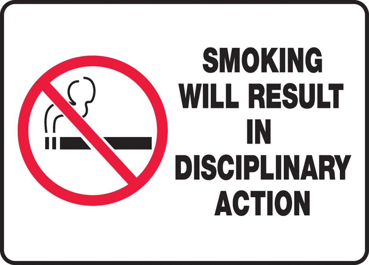 AccuformNMC MSMK946 Smoking Control Sign, Smoking Will Result In Disciplinary Action, 10" H x 14" W