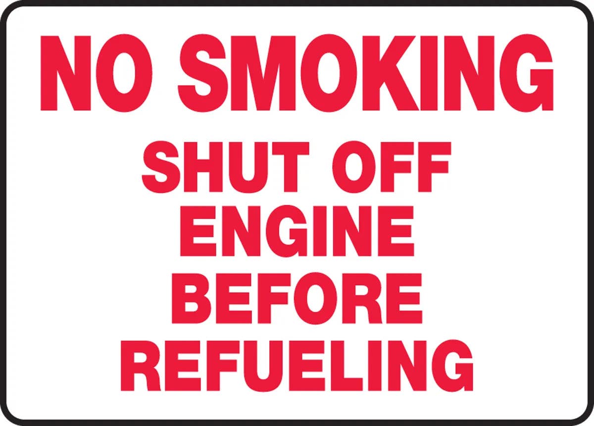 AccuformNMC MSMK952 Smoking Control Sign, No Smoking, Shut Off Engine Before Refueling, 10" H x 14" W