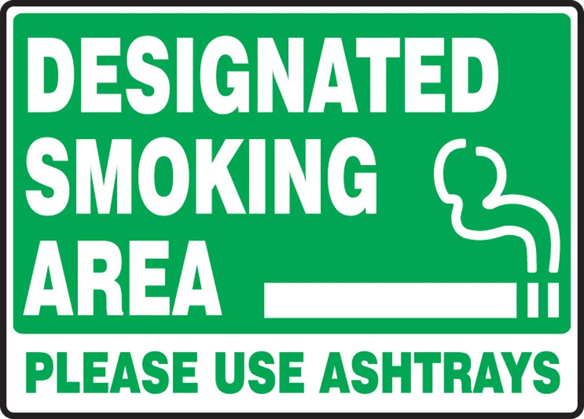 AccuformNMC MSMK967 Safety Sign, Designated Smoking Area, Please Use Ashtrays, 10" H x 14" W