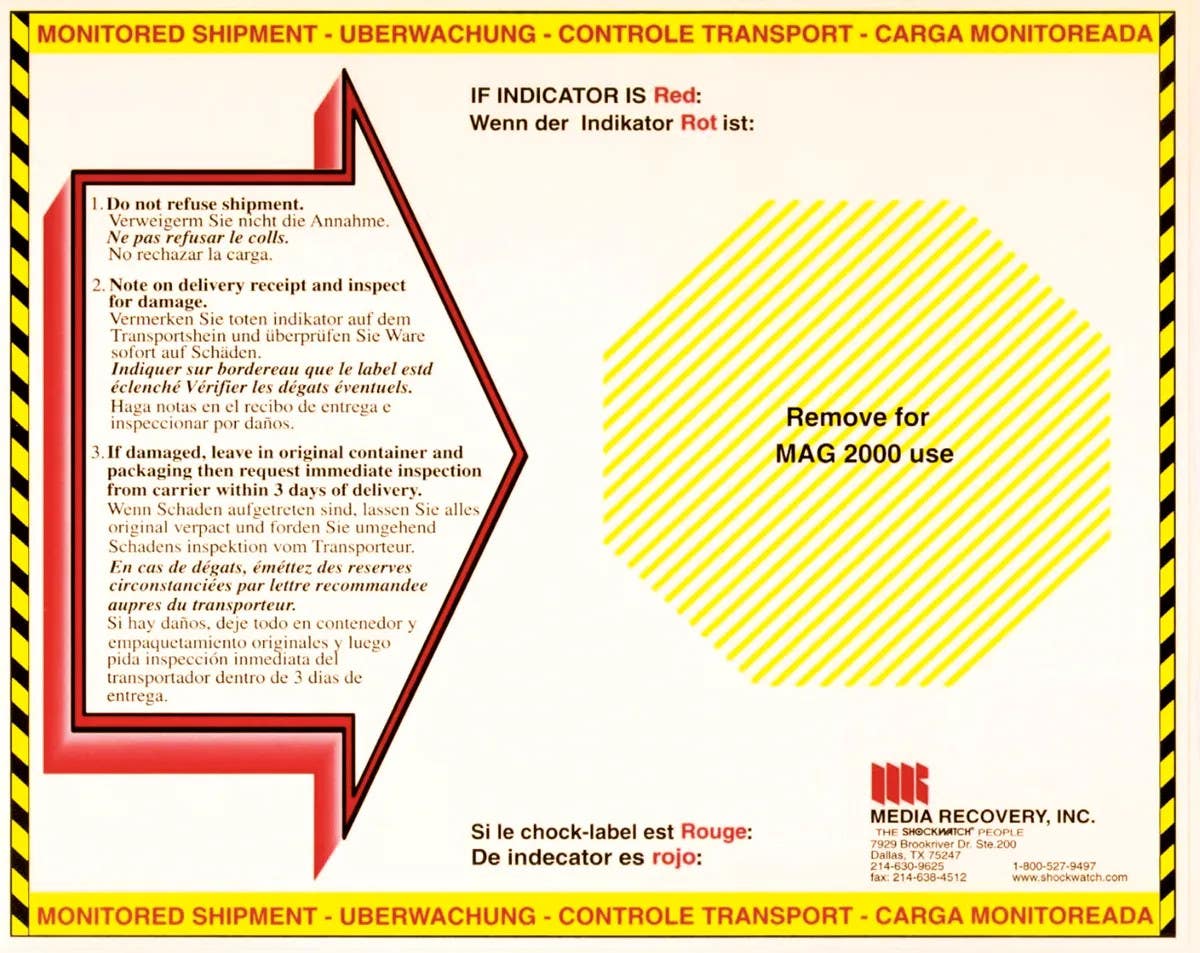 AccuformNMC MSN142 Shockwatch, Companion Label, 5-3/4" H x 8-3/4" W, 200/Rl