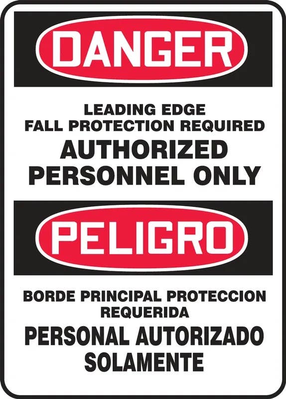 AccuformNMC MS Bilingual Safety Sign, Leading Edge, Fall Protection Required, Authorized Personnel Only