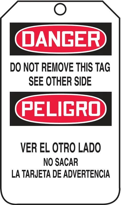 AccuformNMC MSPT504 Bilingual OSHA Danger Lockout Tag, Do Not Operate, 5-3/4" H x 3-1/4" W, 5/Pk