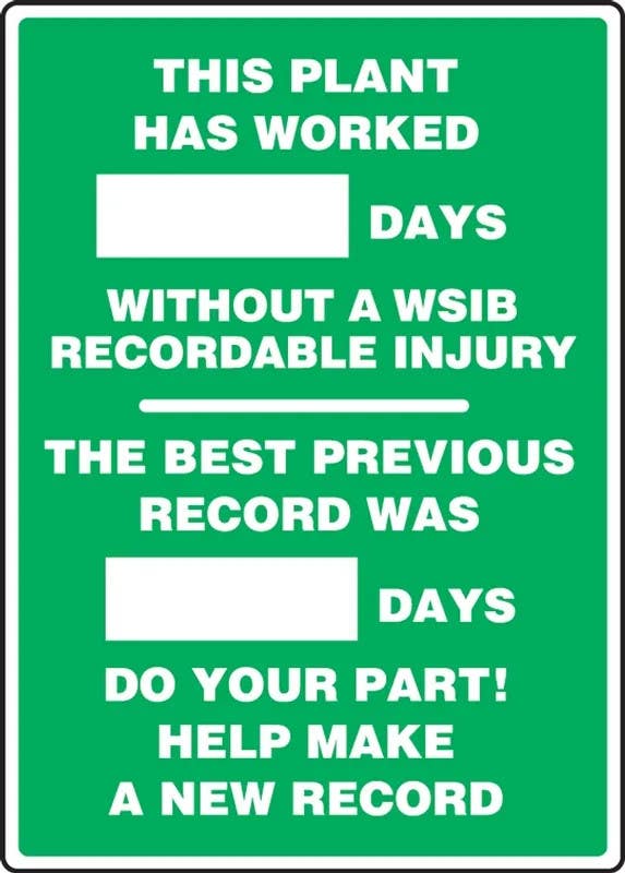 AccuformNMC MSR Write-A-Day Scoreboards, This Plant Has Worked _ Days Without A Wsib Recordable Injury…