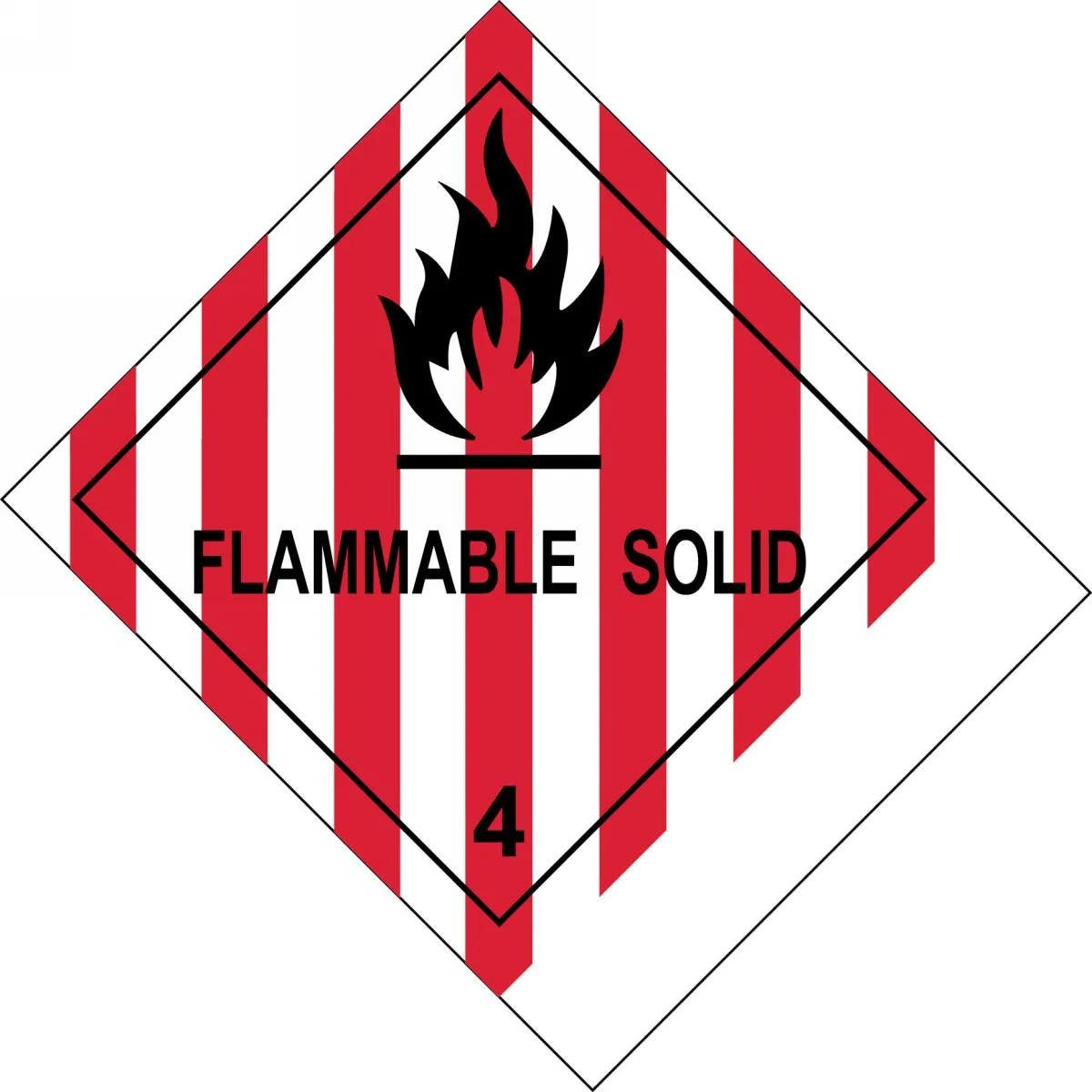 AccuformNMC MSS400 Proper Shipping Name Label, Hazard Class 4 - Flammable Solid, Adhesive Coated Paper, 500/Roll