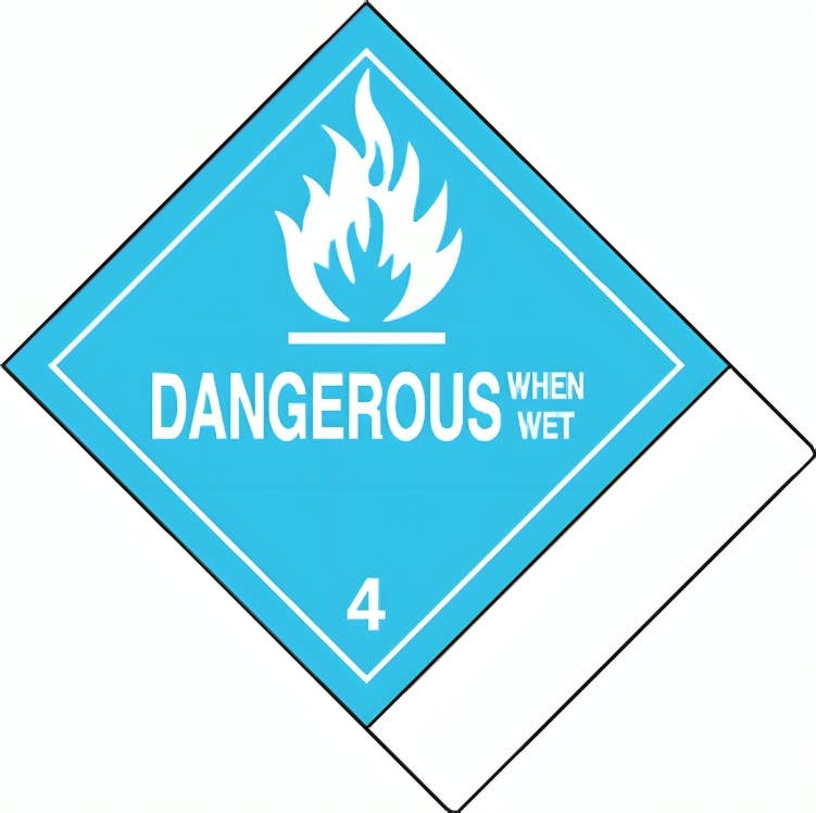 AccuformNMC MSS401 Proper Shipping Name Label, Hazard Class 4 - Dangerous When Wet, Adhesive Coated Paper, 500/Roll