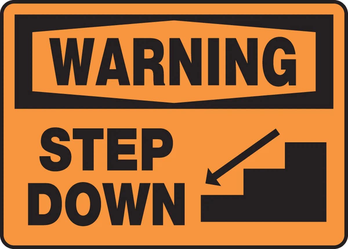AccuformNMC MSTF319 OSHA Warning Safety Sign, Step Down, 10" H x 14" W