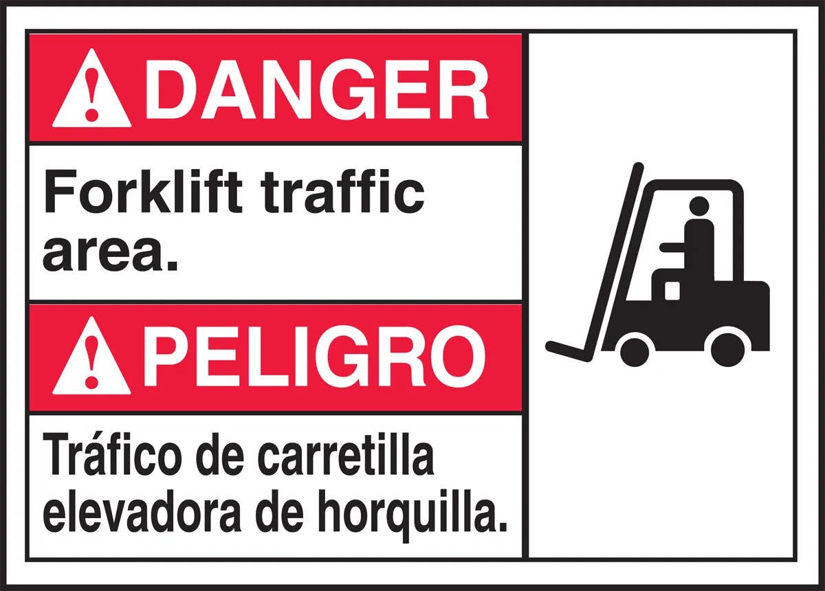 AccuformNMC MTAS220 Bilingual ANSI Danger Safety Sign, Forklift Traffic Area, 10" H x 14" W