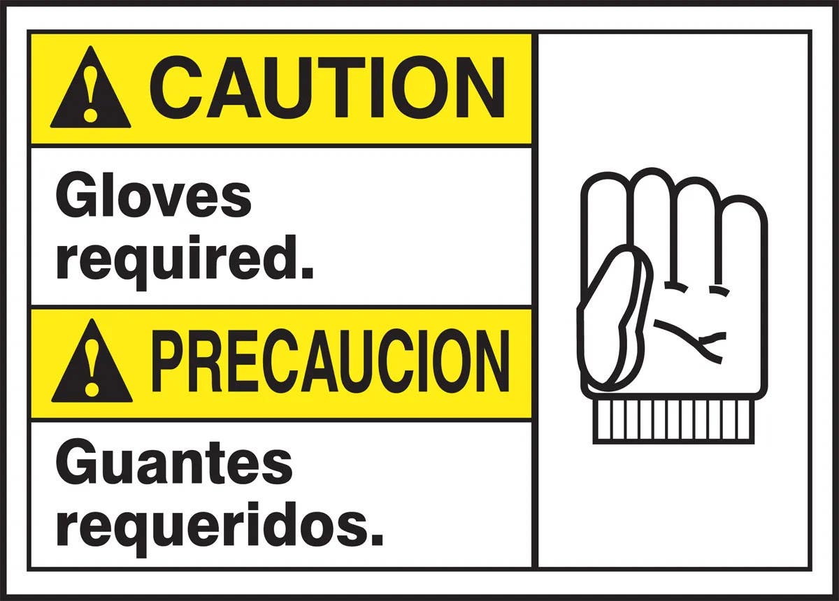 AccuformNMC MTAS610 Bilingual ANSI Caution Safety Sign, Gloves Required, 10" H x 14" W