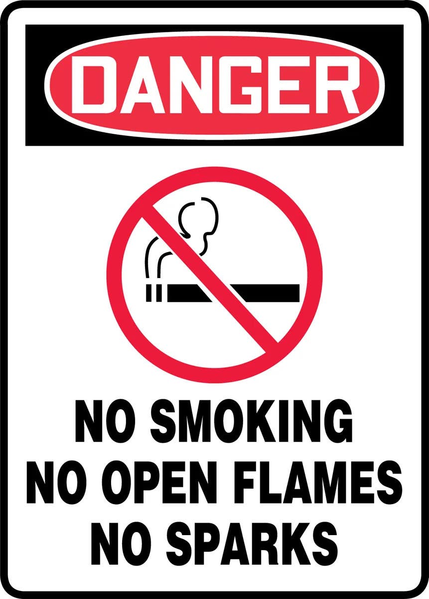 AccuformNMC MTDX002 OSHA Danger Safety Sign, No Smoking, No Open Flames, No Sparks, 14" H x 10" W