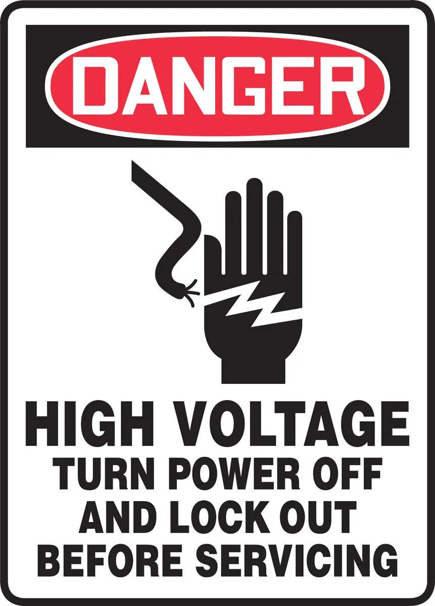 AccuformNMC MTDX008 OSHA Danger Safety Sign, High Voltage Turn Power Off And Lock Out Before Servicing, 14" H x 10" W