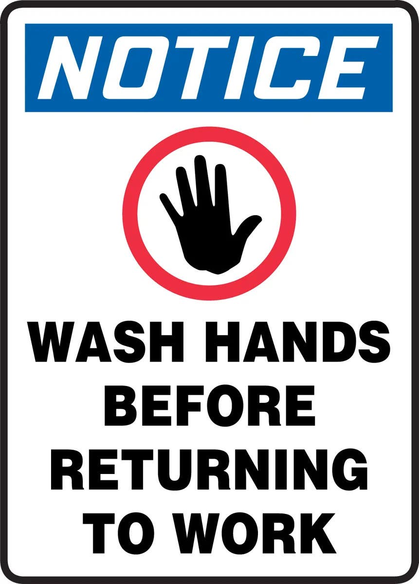 AccuformNMC MTDX819 OSHA Notice Safety Sign, Wash Hands Before Returning To Work, 14" H x 10" W