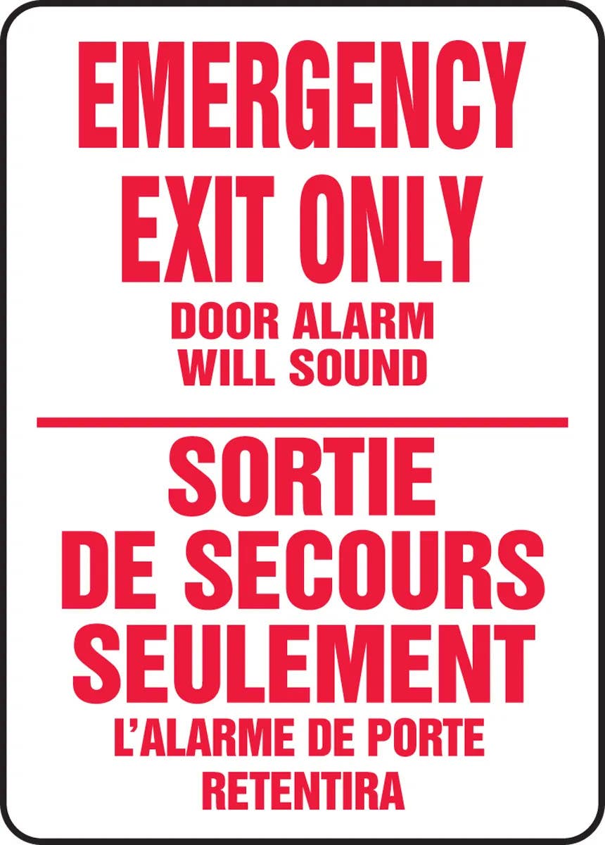 AccuformNMC MTFC503 Bilingual OSHA Notice Safety Sign, Emergency Exit Only, Door Alarm Will Sound, 14" H x 10" W
