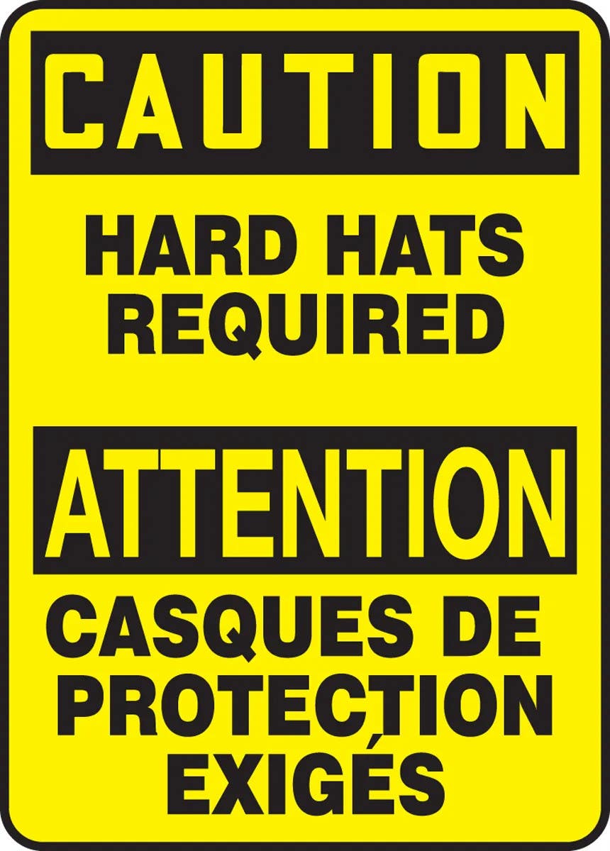 AccuformNMC MTFC607 OSHA Caution Safety Sign, Hard Hats Required, 14" H x 10" W