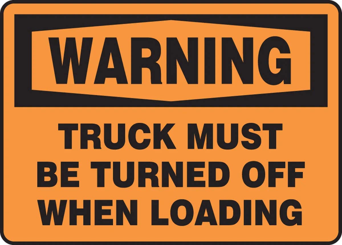 AccuformNMC MTKC301 OSHA Warning Safety Sign, Truck Must Be Turned Off When Loading, 14" H x 10" W