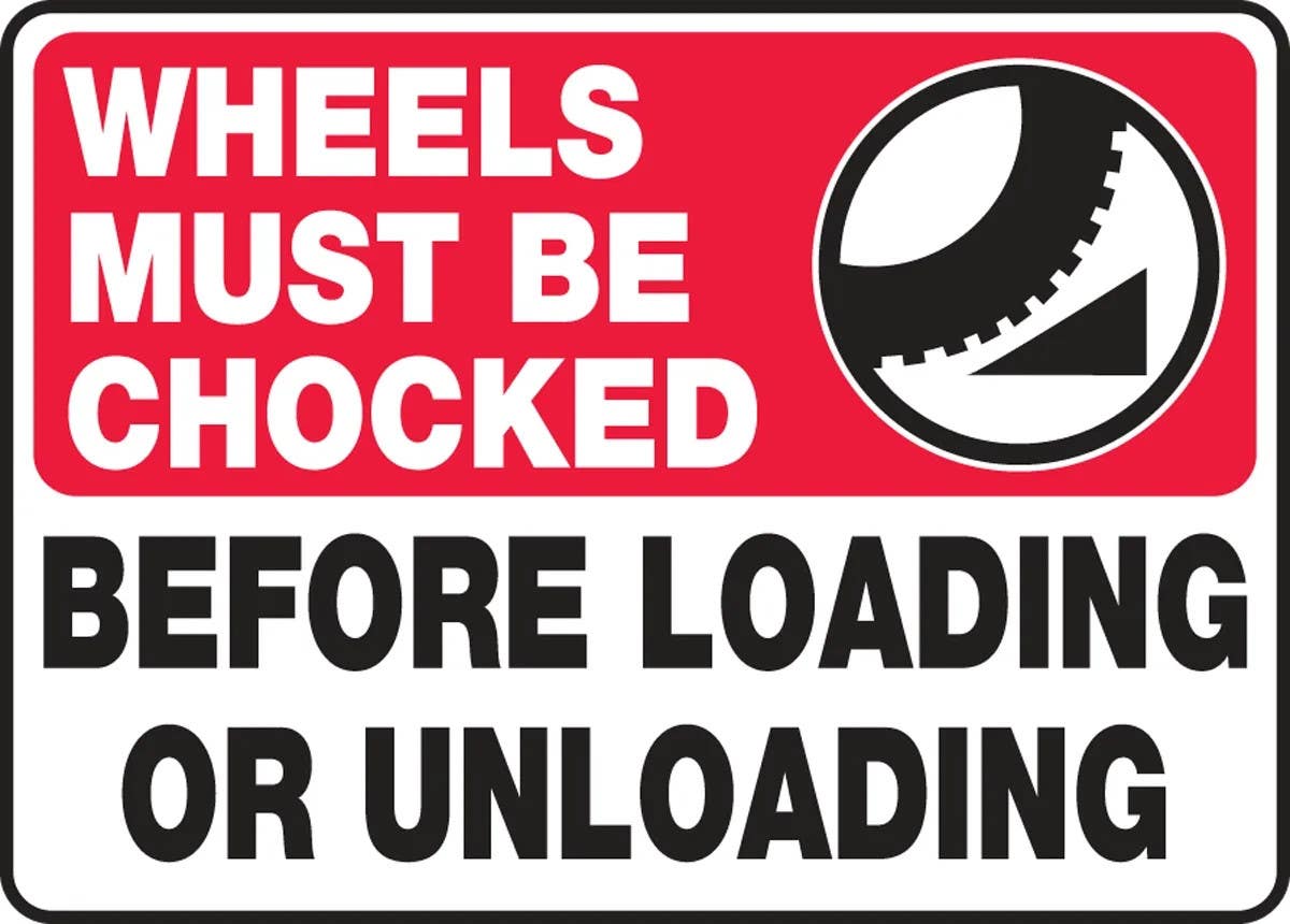 AccuformNMC MTKC52 Wheels Must Be Chocked Safety Sign, Before Loading Or Unloading