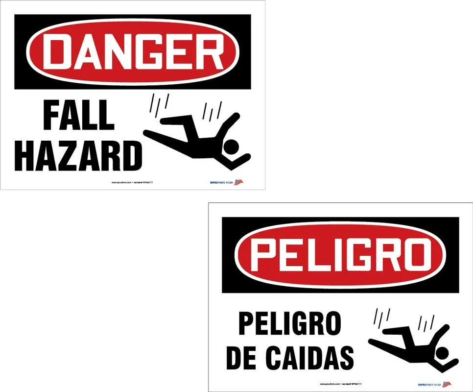 AccuformNMC MTMA111 Bilingual OSHA Danger Safety Sign Pack, Fall Hazard, PF-Cardstock, 10" H x 14" W, 10/Pk