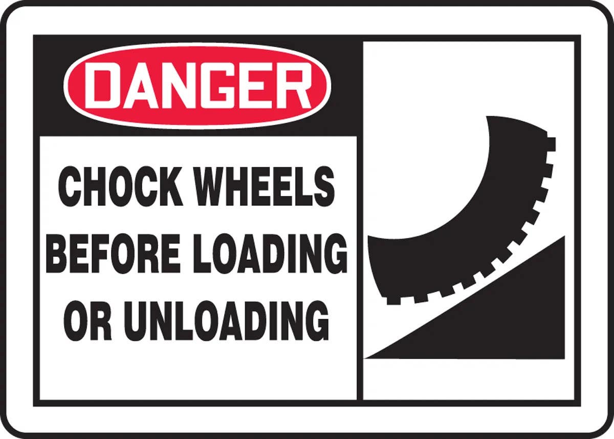 AccuformNMC MVHR0 OSHA Danger Safety Sign, Chock Wheels Before Loading Or Unloading