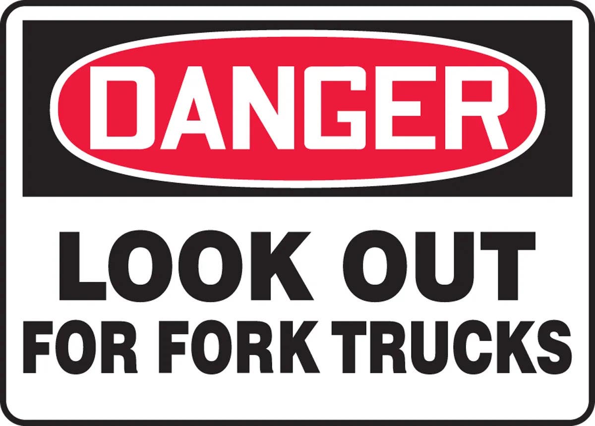 AccuformNMC MVHR116 OSHA Danger Safety Sign, Look Out For Fork Trucks, 10" H x 14" W