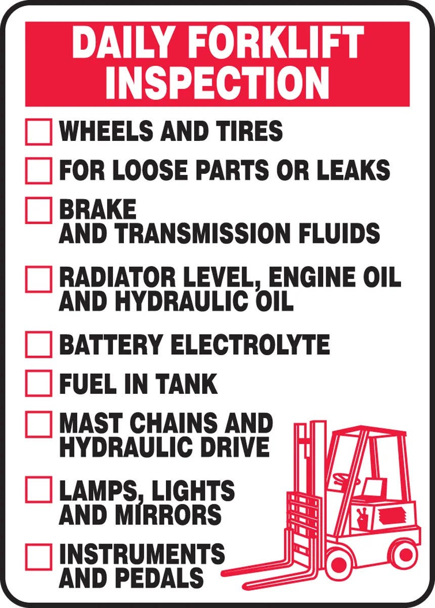 AccuformNMC MVHR925 Daily Forklift Inspection Safety Sign, Wheels And Tires, 20" H x 14" W