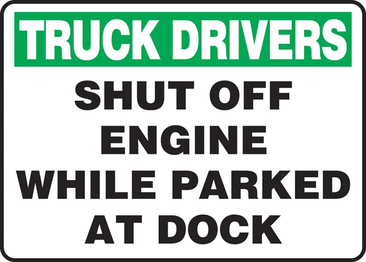 AccuformNMC MVHR952 Truck Drivers Safety Sign, Shut Off Engine While Parked At Dock, 10" H x 14" W