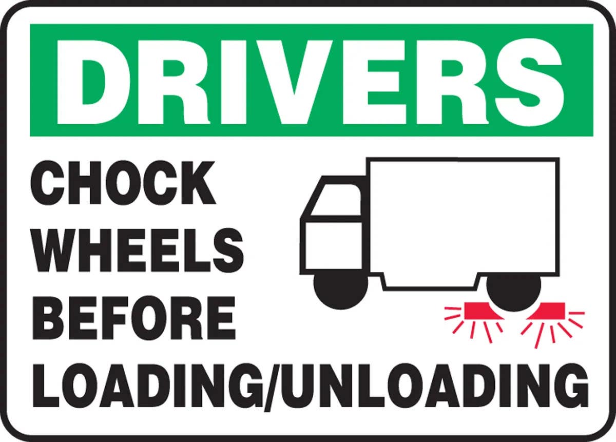 AccuformNMC MVHR954 Drivers Safety Sign, Chock Wheels Before Loading/Unloading, 10" H x 14" W