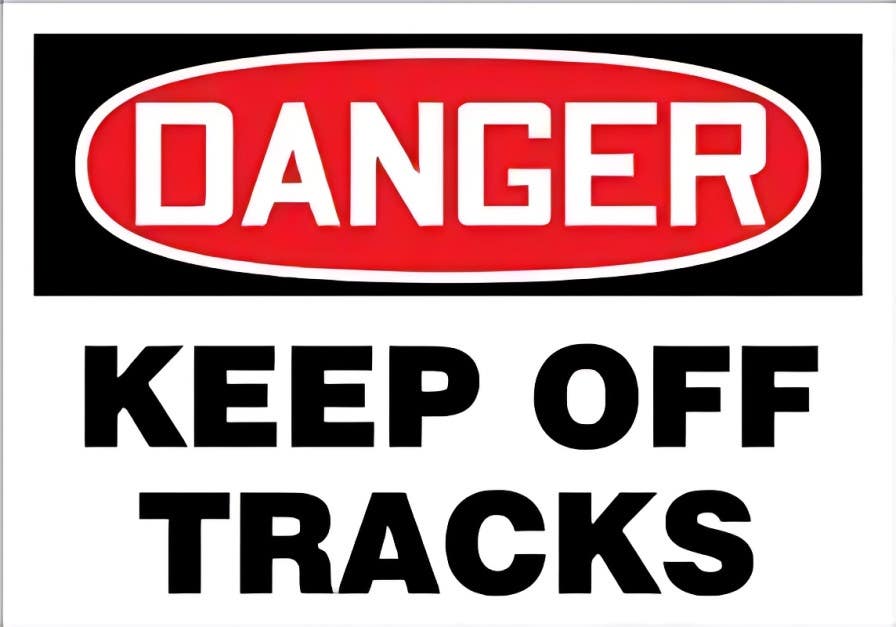 AccuformNMC MVTR117 OSHA Danger Safety Sign, Keep Off Tracks, 18" H x 24" W