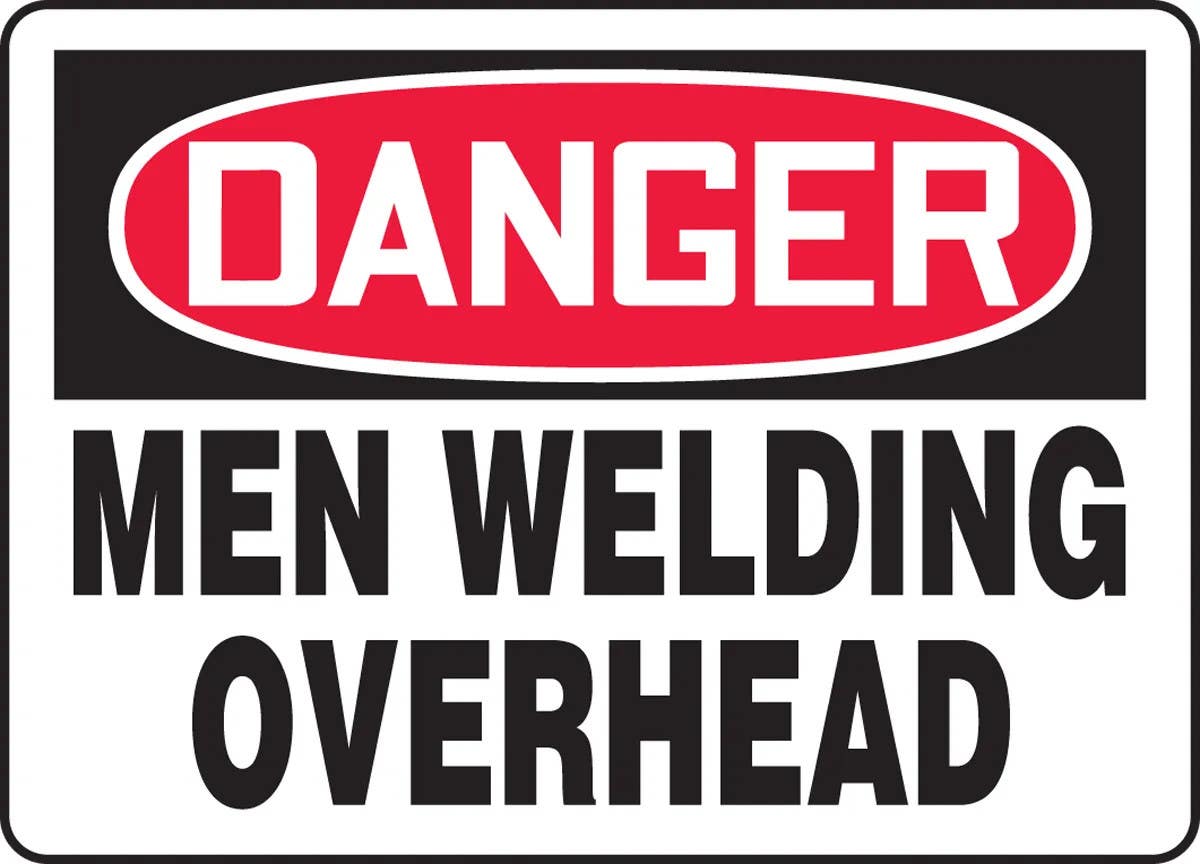 AccuformNMC MWLD012 OSHA Danger Safety Sign, Man Welding Overhead, 10" H x 14" W