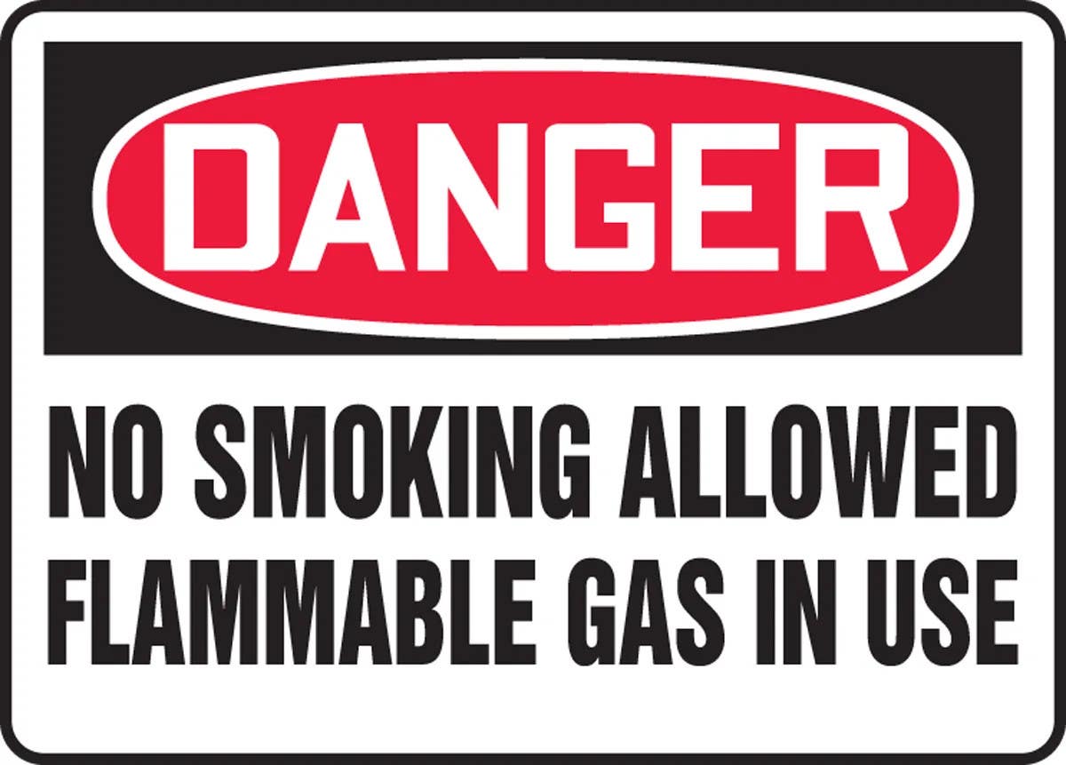 AccuformNMC MWLD016 OSHA Danger Safety Sign, No Smoking Allowed, Flammable Gas In Use, 10" H x 14" W