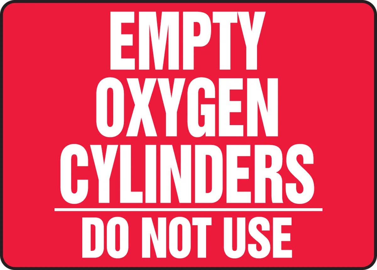 AccuformNMC MWLD502 Cylinder & Compressed Gas Sign, Empty Oxygen Cylinders, Do Not Use, 10" H x 14" W