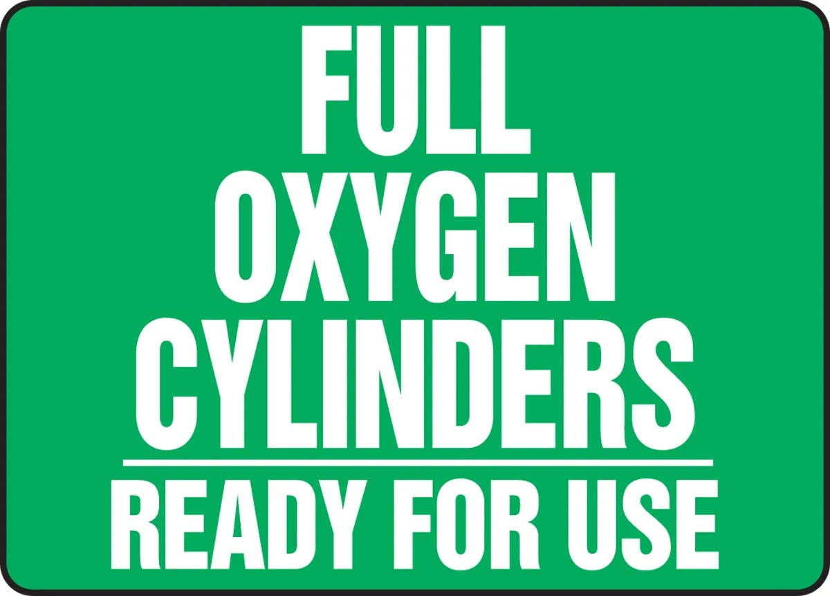 AccuformNMC MWLD504 Cylinder & Compressed Gas Sign, Full Oxygen Cylinders, Ready For Use, 10" H x 14" W