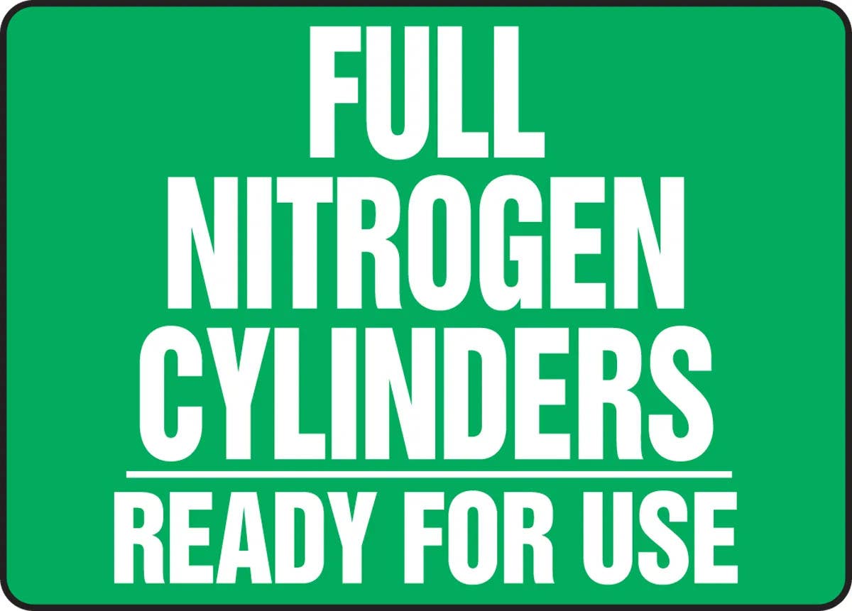 AccuformNMC MWLD508 Cylinder & Compressed Gas Sign, Full Nitrogen Cylinders, Ready For Use, 10" H x 14" W