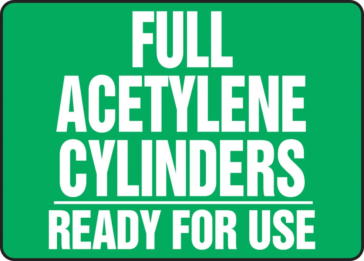 AccuformNMC MWLD520 Cylinder & Compressed Gas Sign, Full Acetylene Cylinders, Ready For Use, 10" H x 14" W