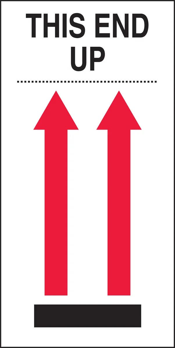 AccuformNMC MPC126 International Shipping Label, This End Up, Adhesive Coated Paper, 8" H x 4" W, 500/Roll